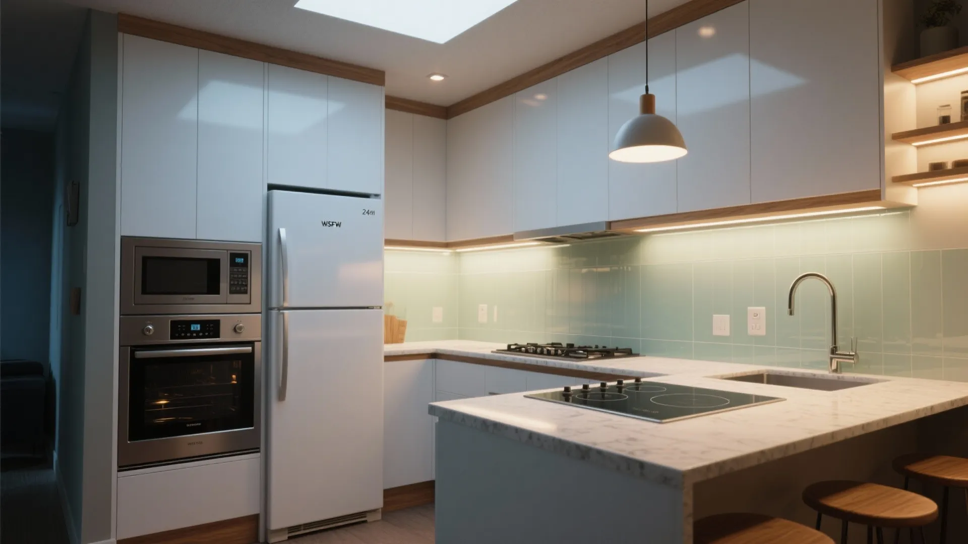 Compact Appliances + Layered Lighting