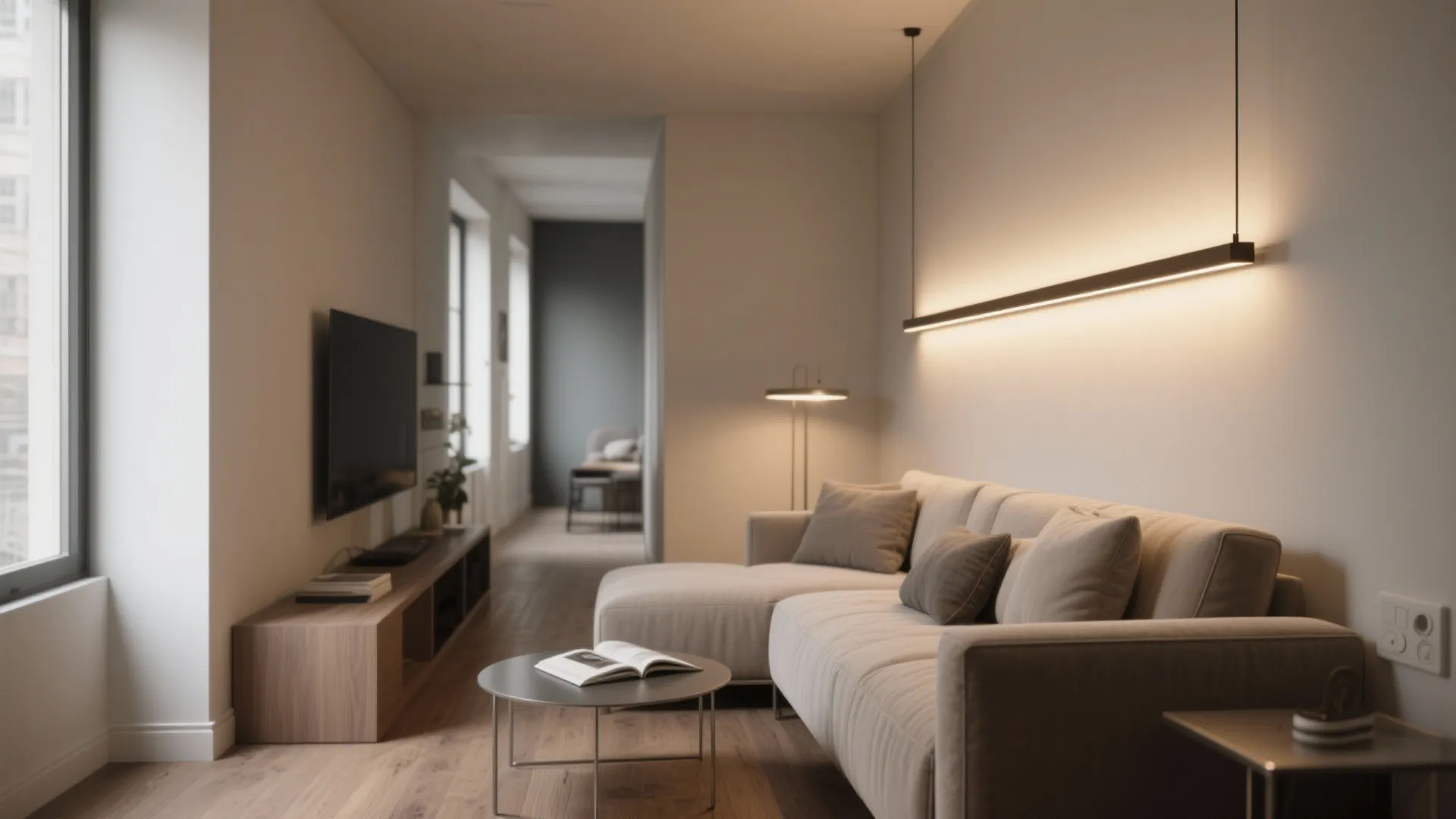 4. Compact Linear Chandelier over a Sofa