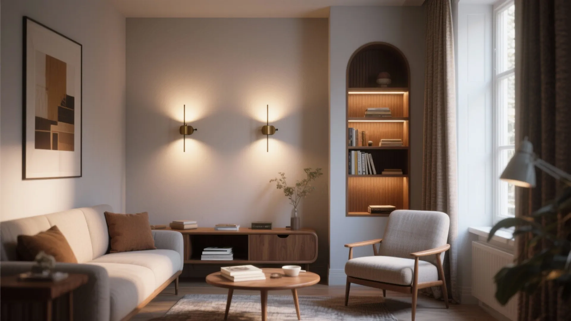 2. Layered lighting in a compact living room