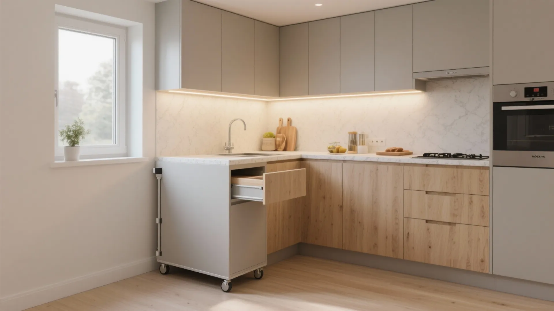 Compact L-Shape With a Movable Block