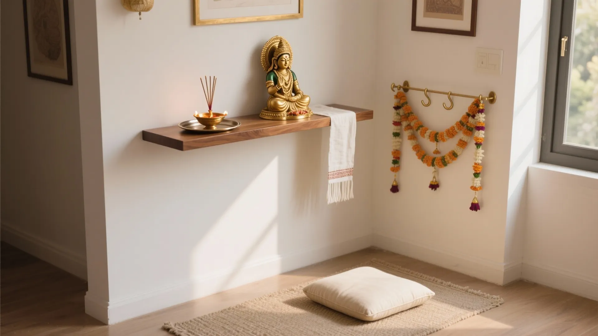 1) A Calm, Compact Mandir Corner