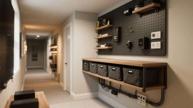 Smart Home Utility Hallway with Pegboard Storage