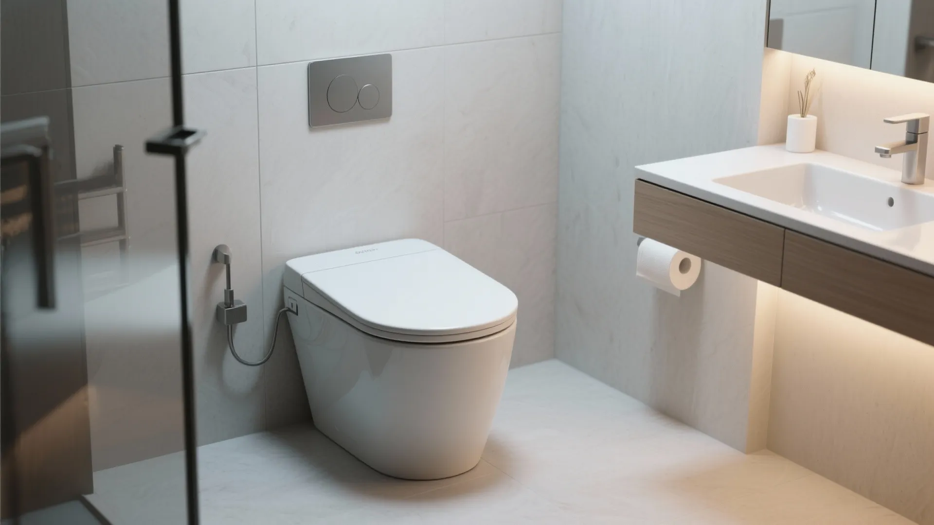 Compact one-piece commode