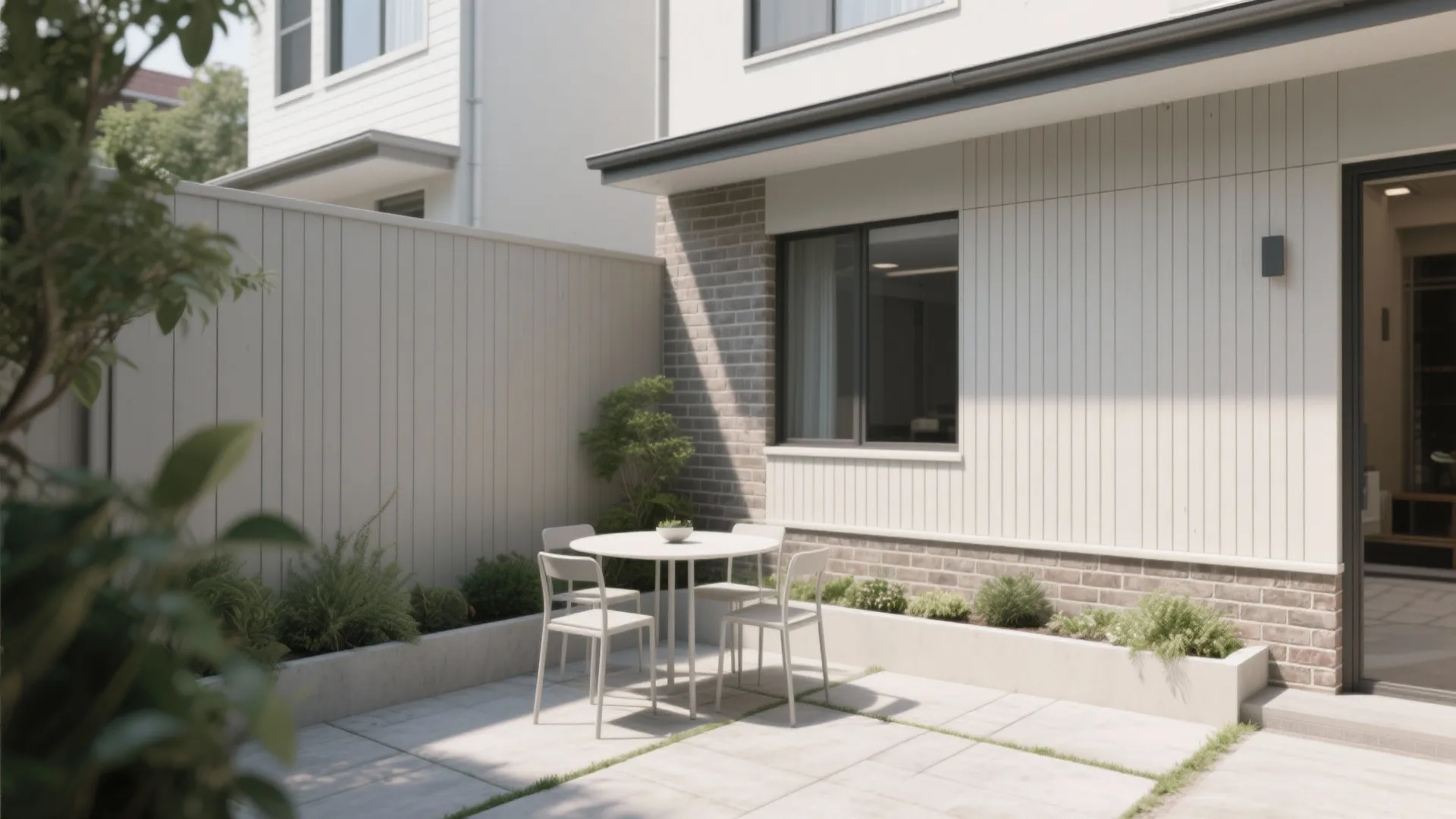 1) Minimalist fluted cladding for compact patios
