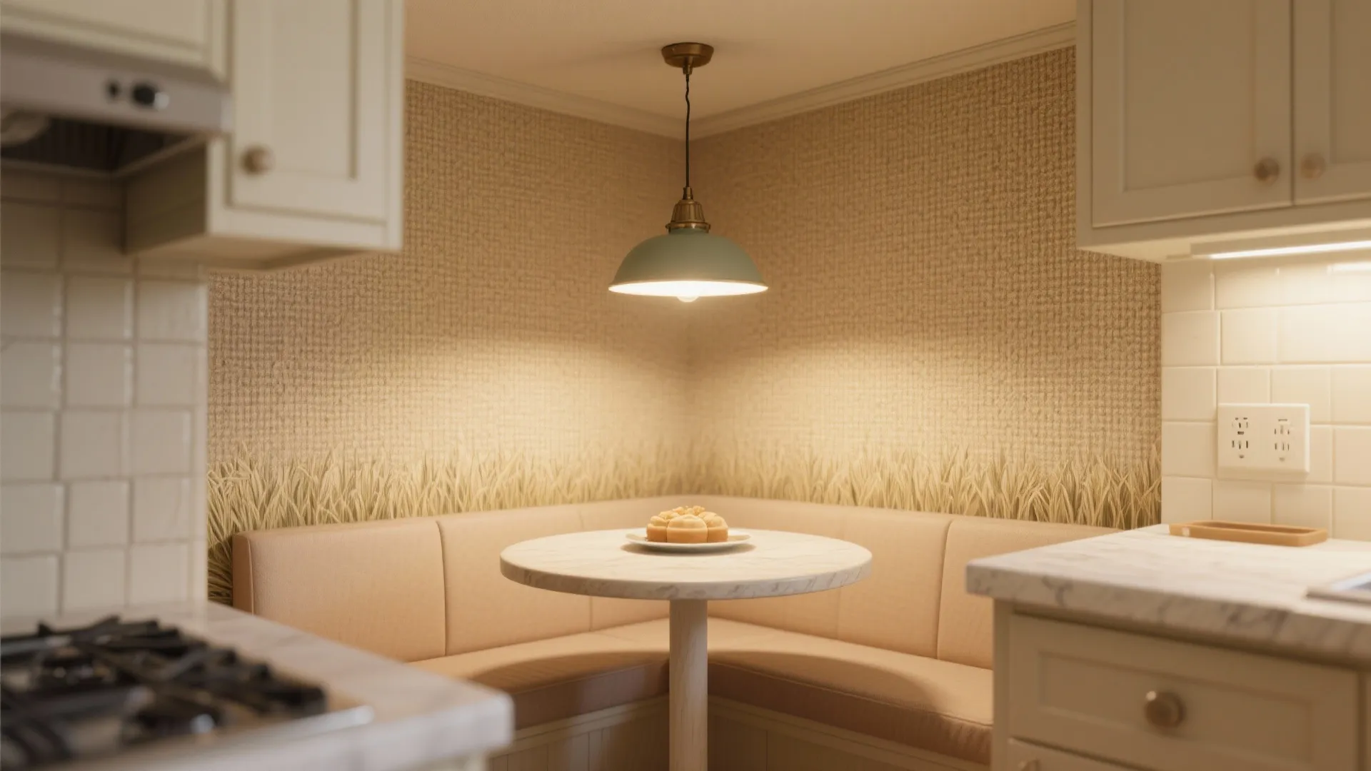 Compact Pendant + Textured Wallpaper Niche