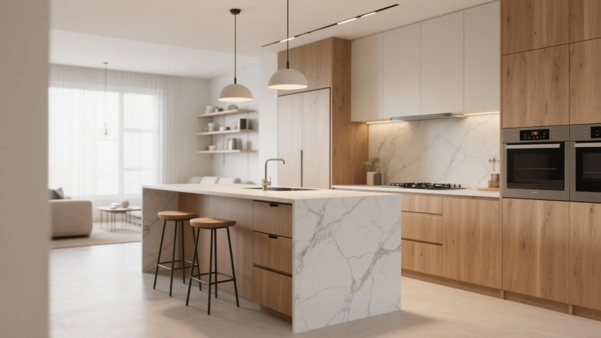 Compact island or peninsula for multitasking