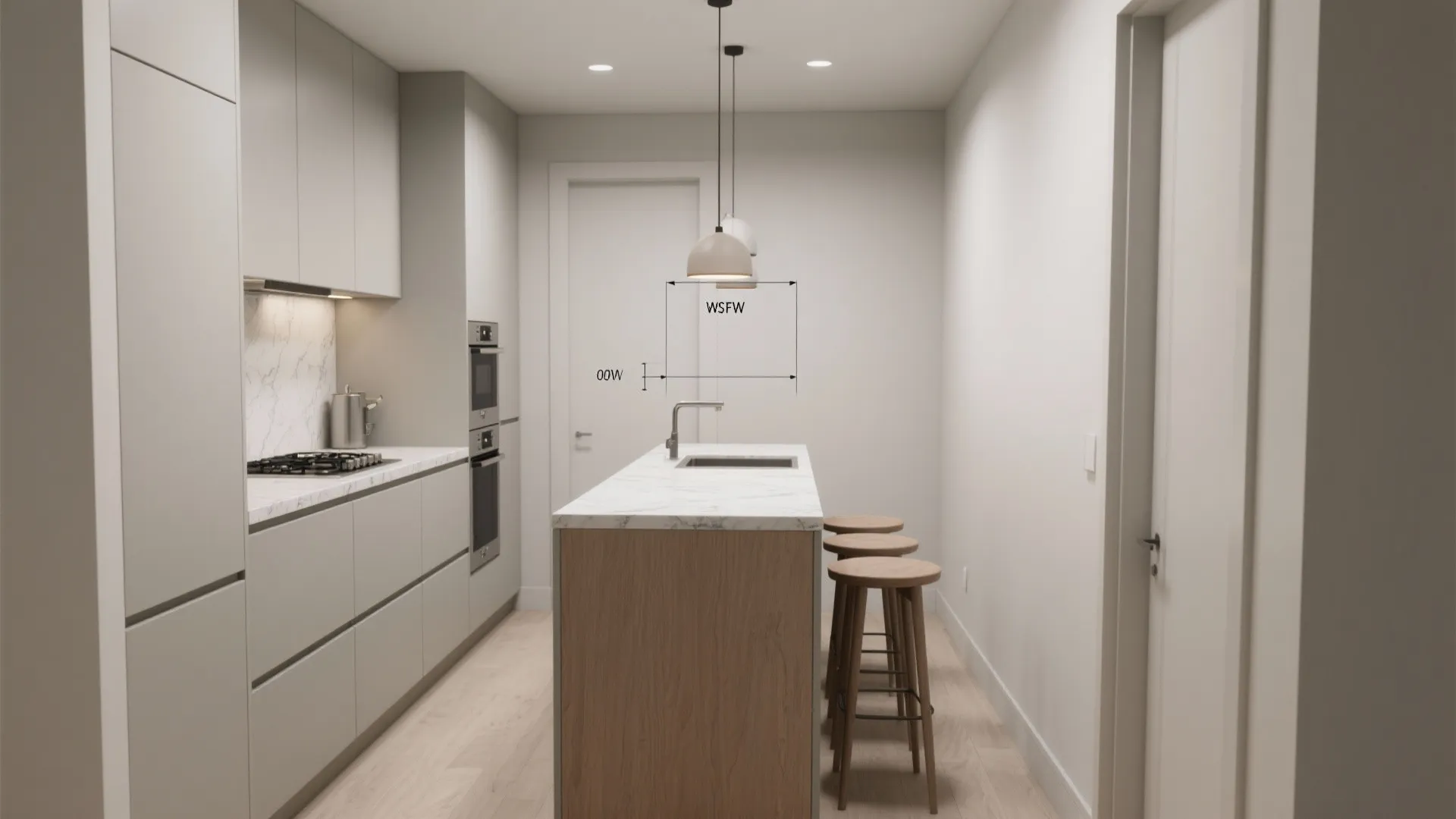 3. Compact peninsula for seating and storage