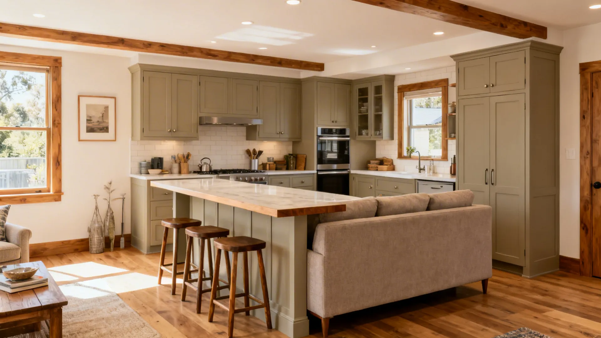 Compact islands, peninsulas, and sofa-backed bars