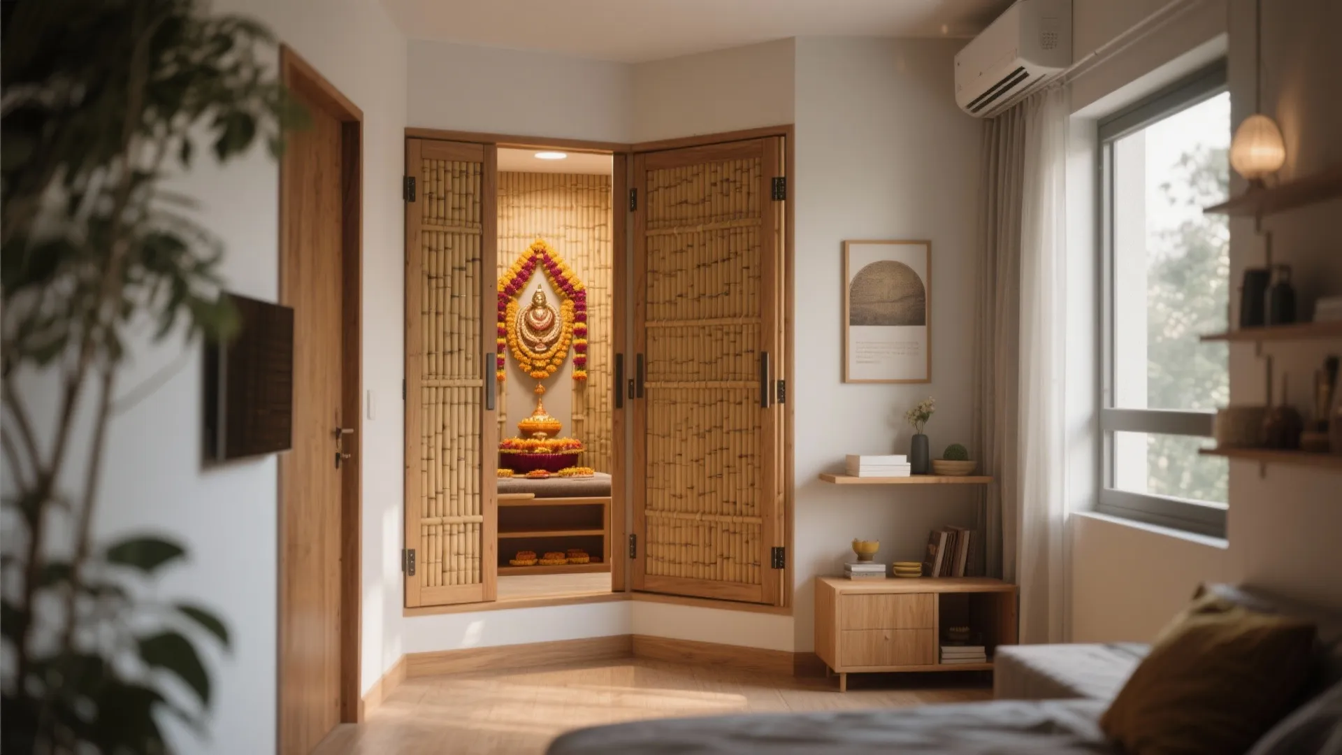 Compact Corner Layout with Foldable Doors