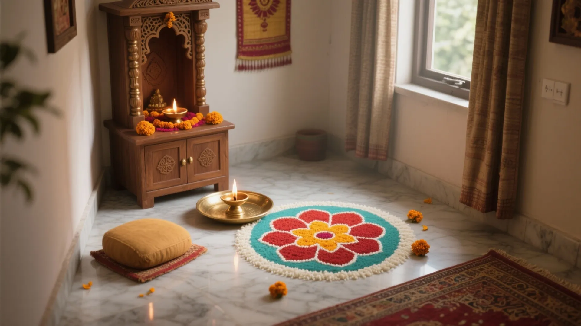 Small Pooja Room Rangoli Looks Messy? 5 Compact Fixes