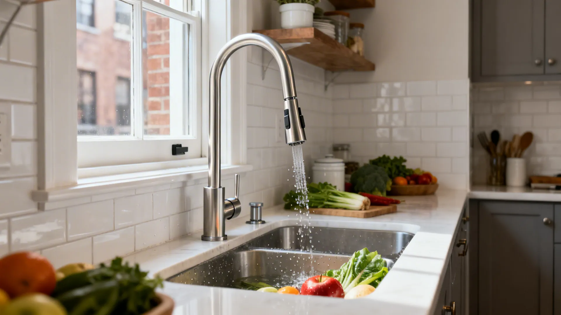 Pull-down sprayers with compact spouts