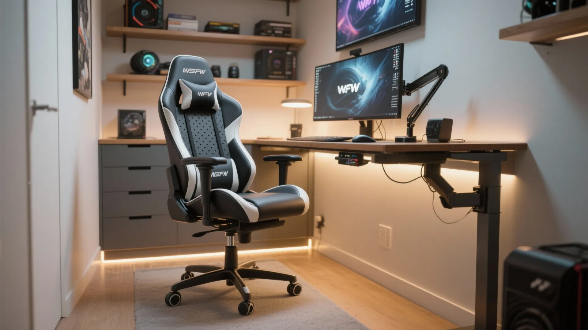 2) Compact racing-style chairs with narrow shoulders