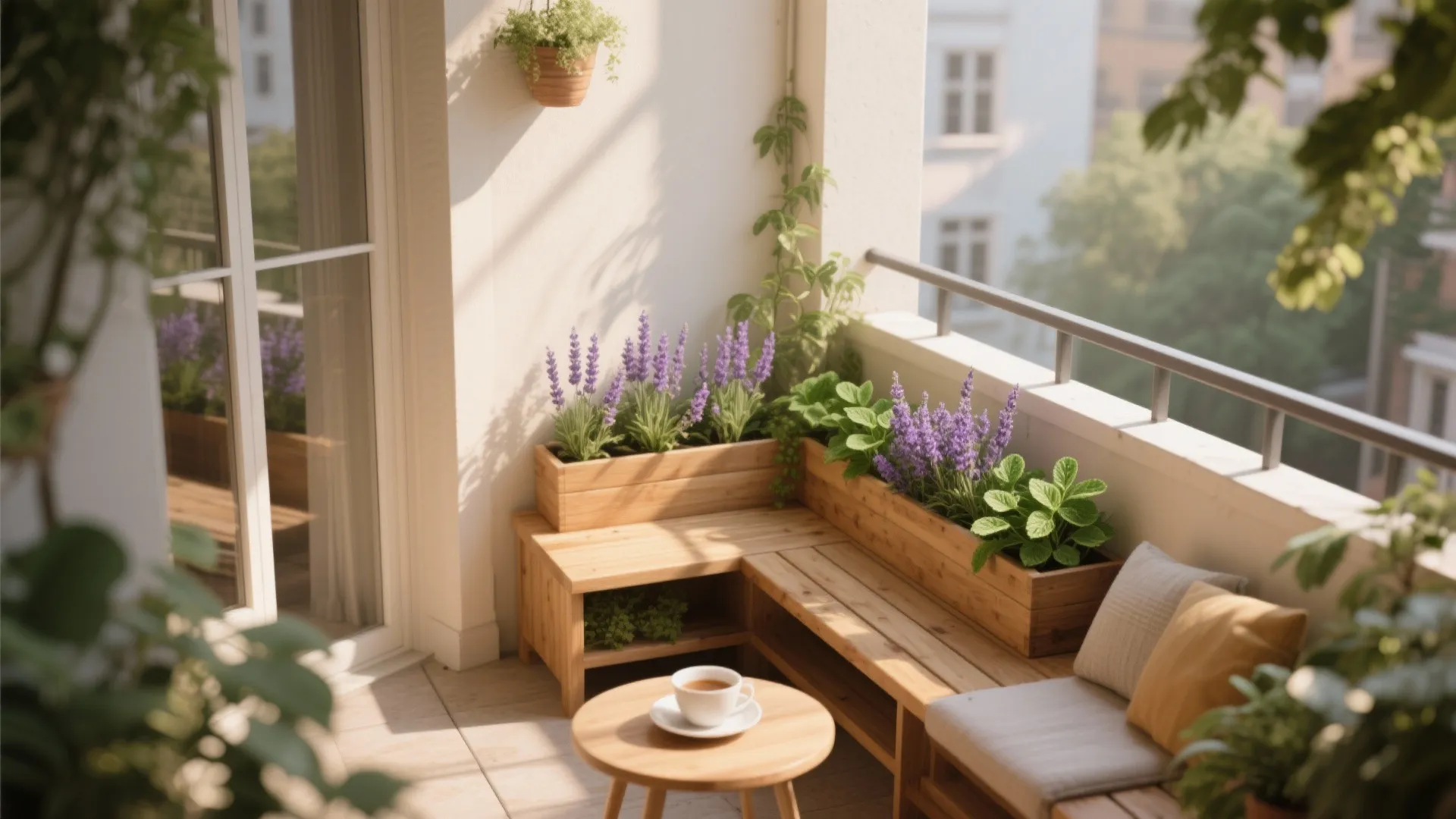 Compact seating with integrated planters