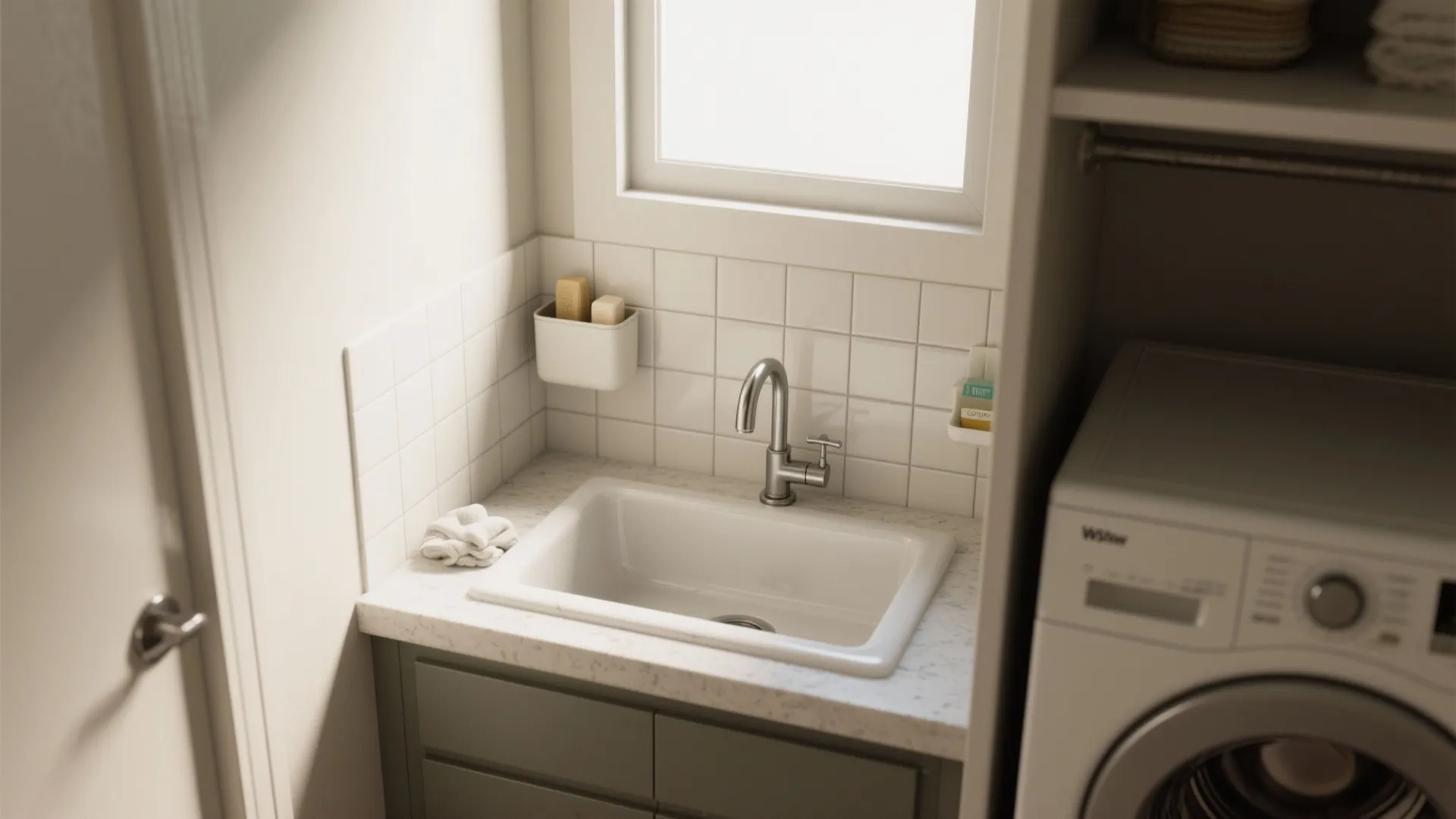 Compact sink + countertop for hand-washables