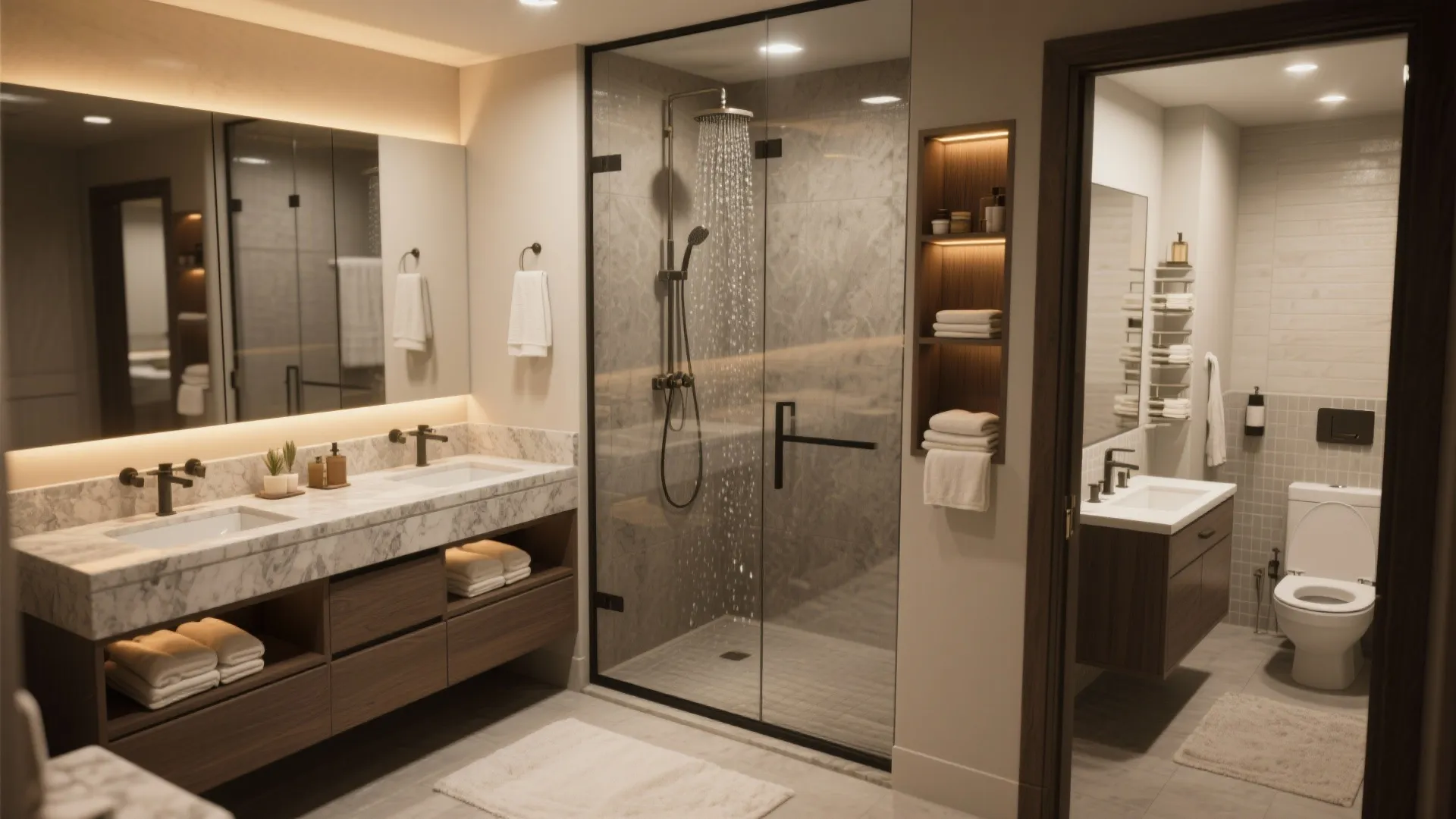 5. Compact Luxury: Spa Bath + Efficient Guest Baths