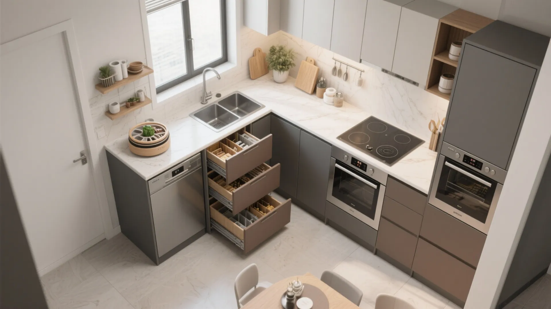 5. Compact layout with built-in storage solutions