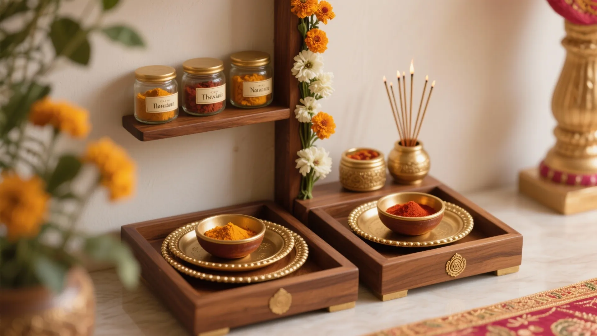 Compact thali stations and clutter-free offerings