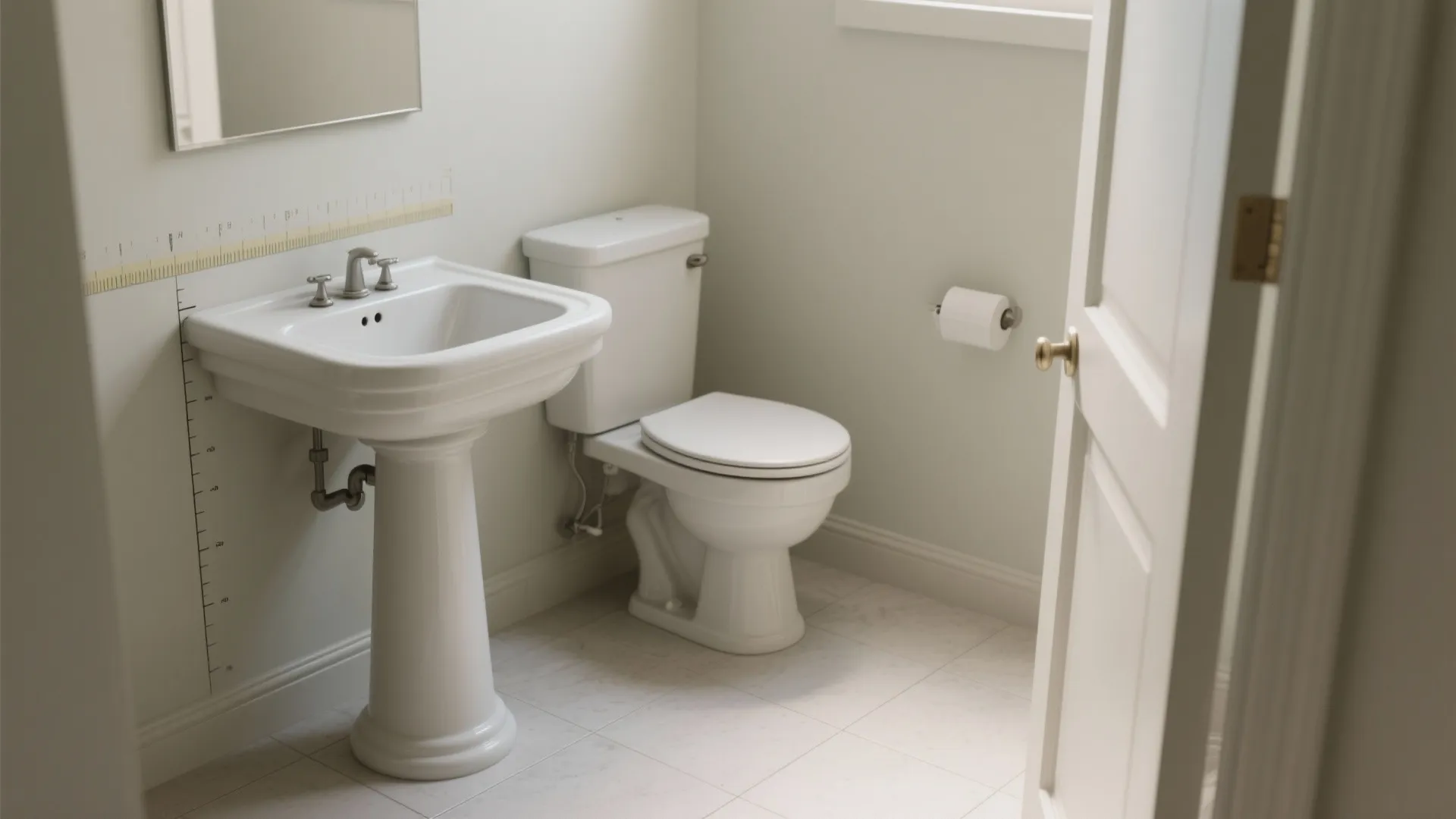 3) Compact toilet + clearances that respect the pedestal’s “breathing room”