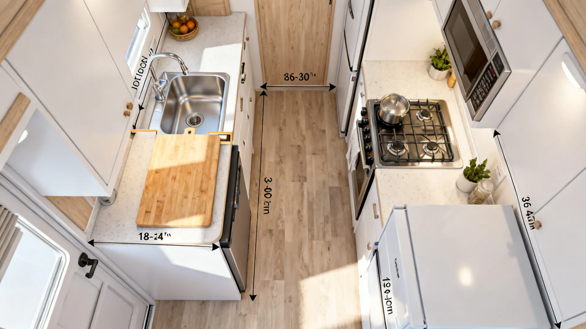 Compact work triangle and slimline appliances