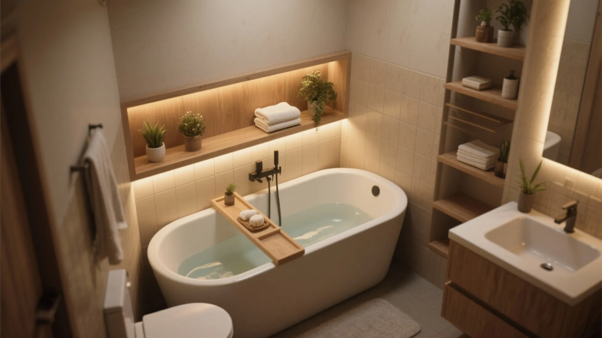 5. Compact bathtub with integrated storage