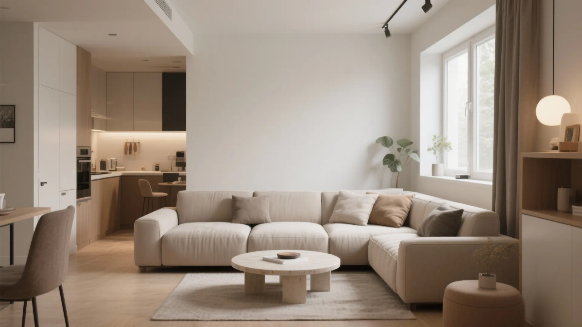 Compact U-shaped sectional in open-plan space