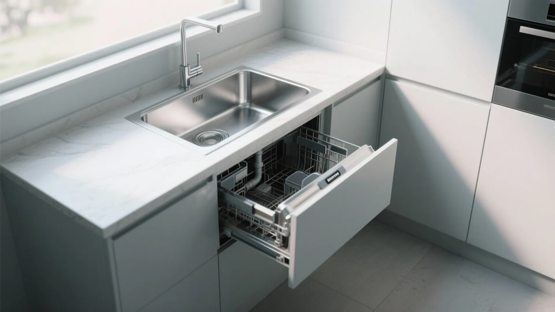 5. Compact Undermount Sink with Corner Dishwasher