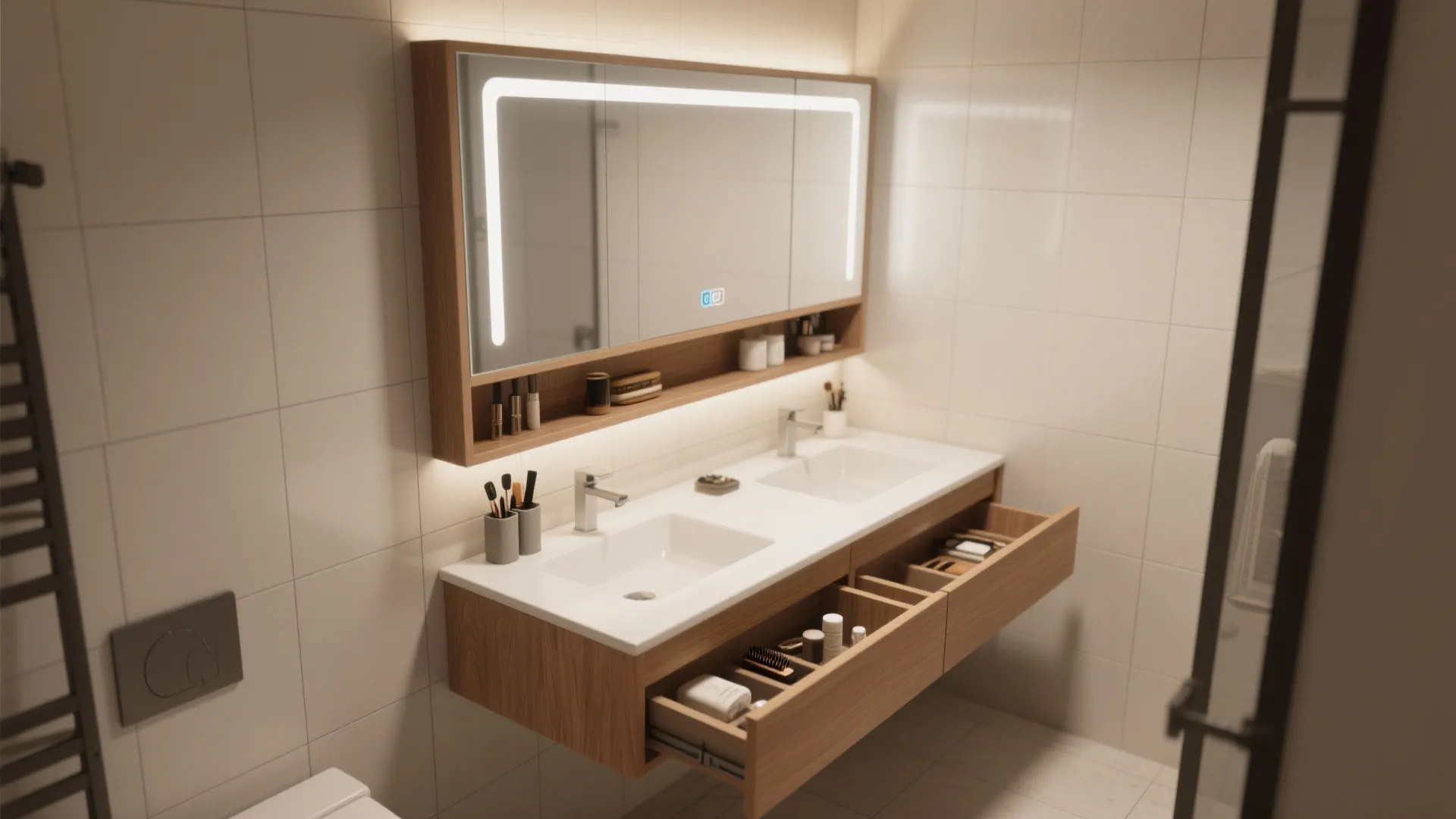 3. Compact Vanity with Smart Storage