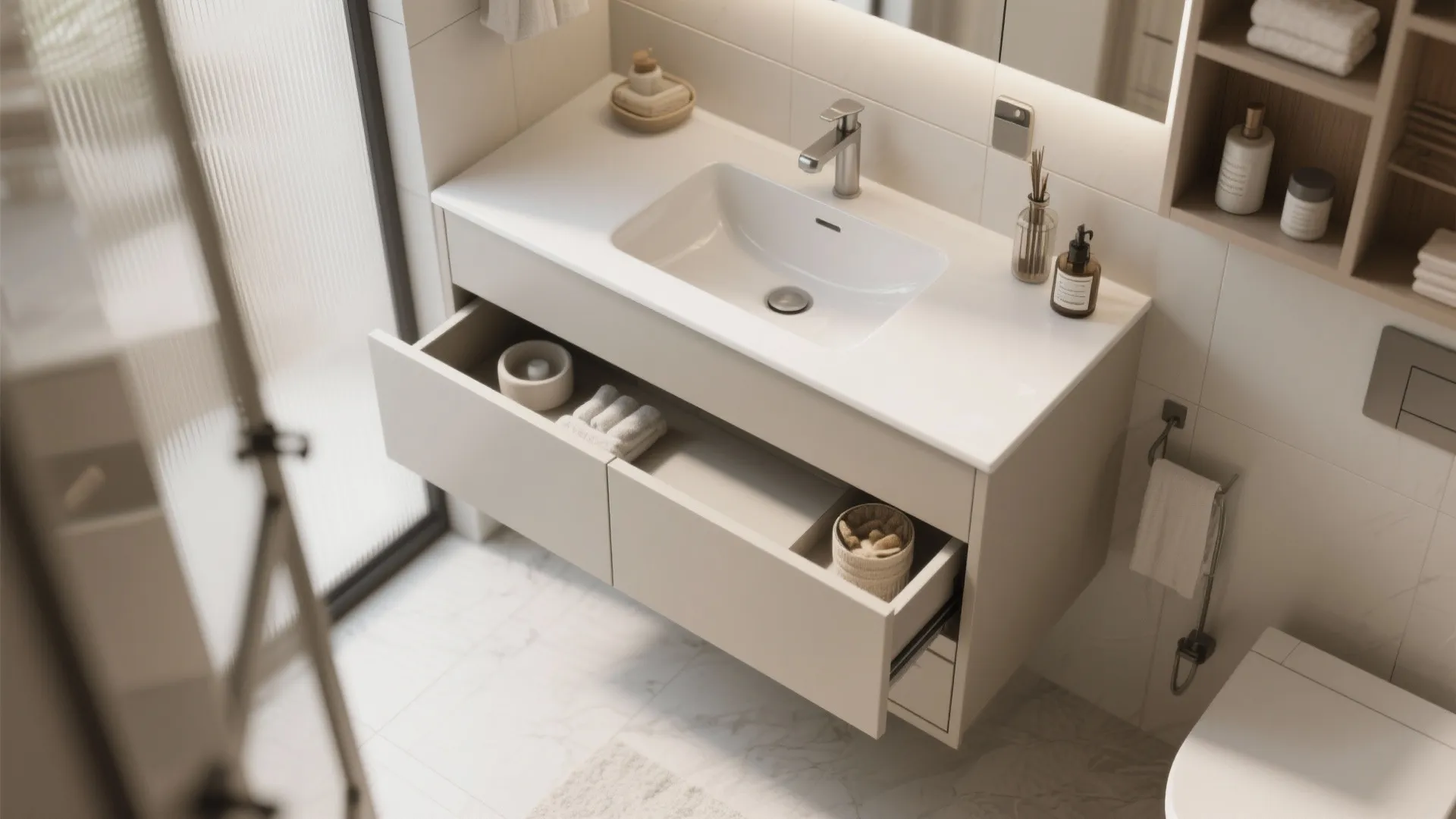 Compact Vanity Units with Hidden Storage
