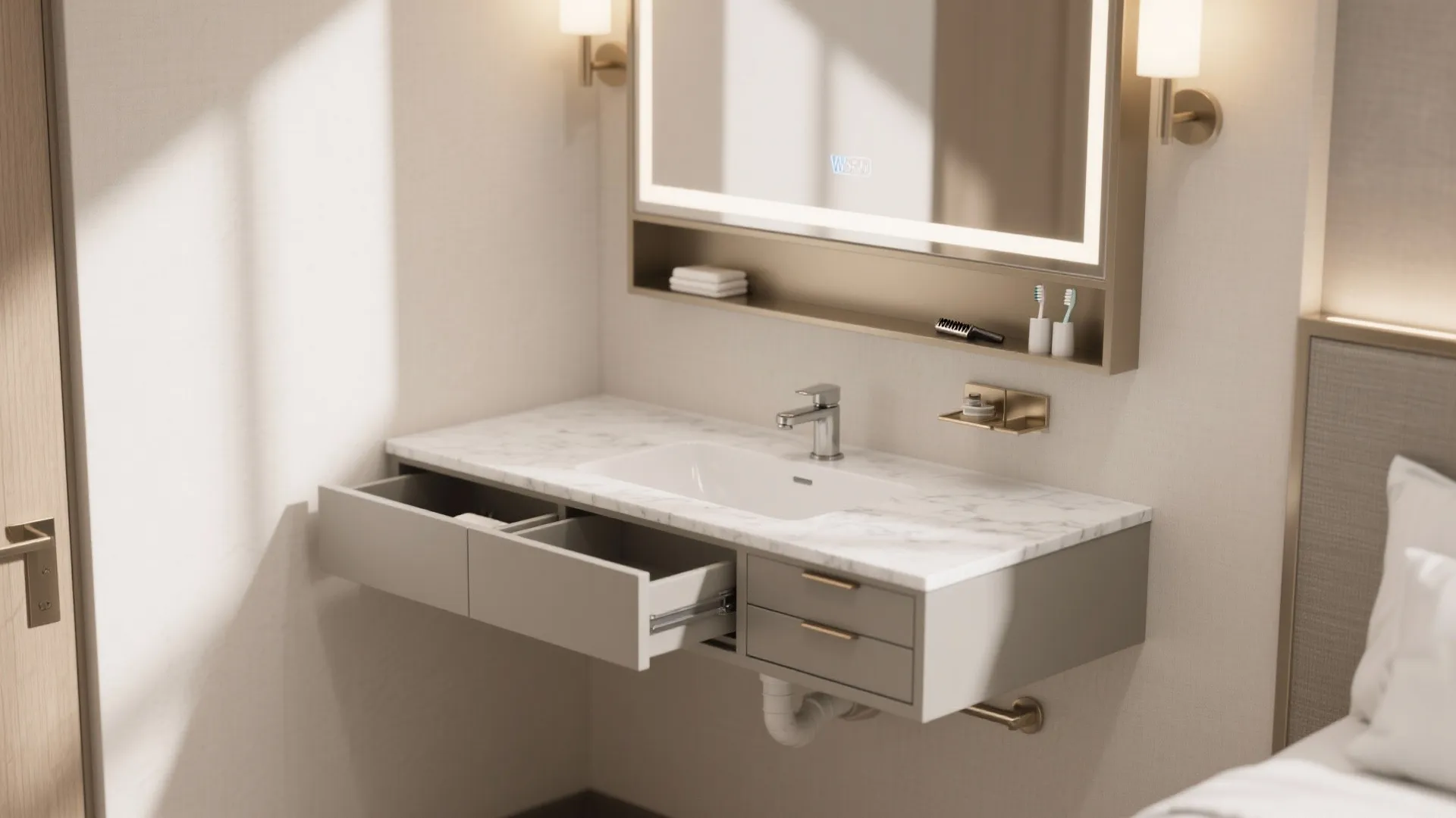 Compact Vanities With Hidden Storage