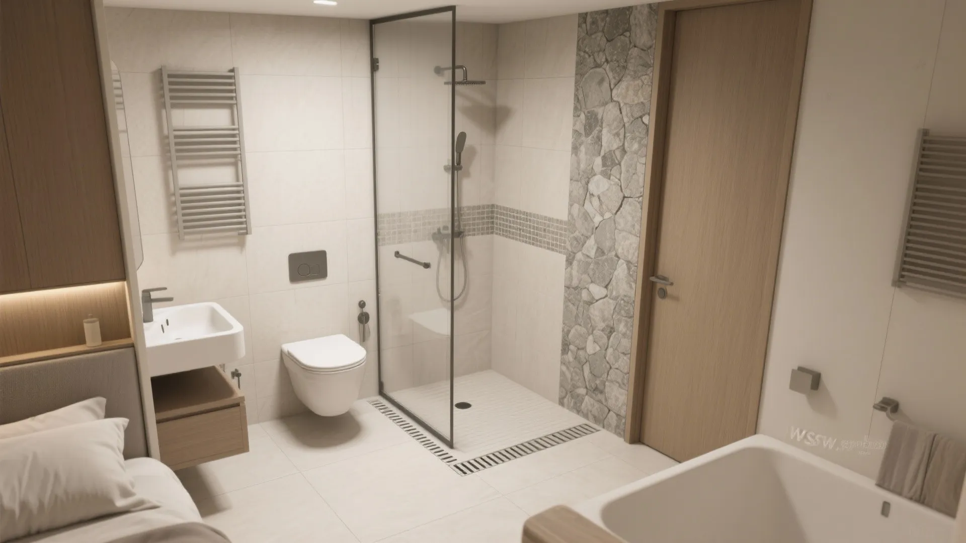 4) Compact wet room to consolidate fixtures
