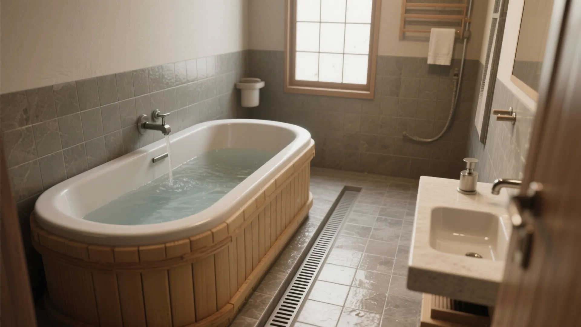 3. Compact wet room with a soaking tub