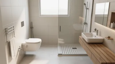 Modern Spa Bathroom Design with Natural Wood Accents