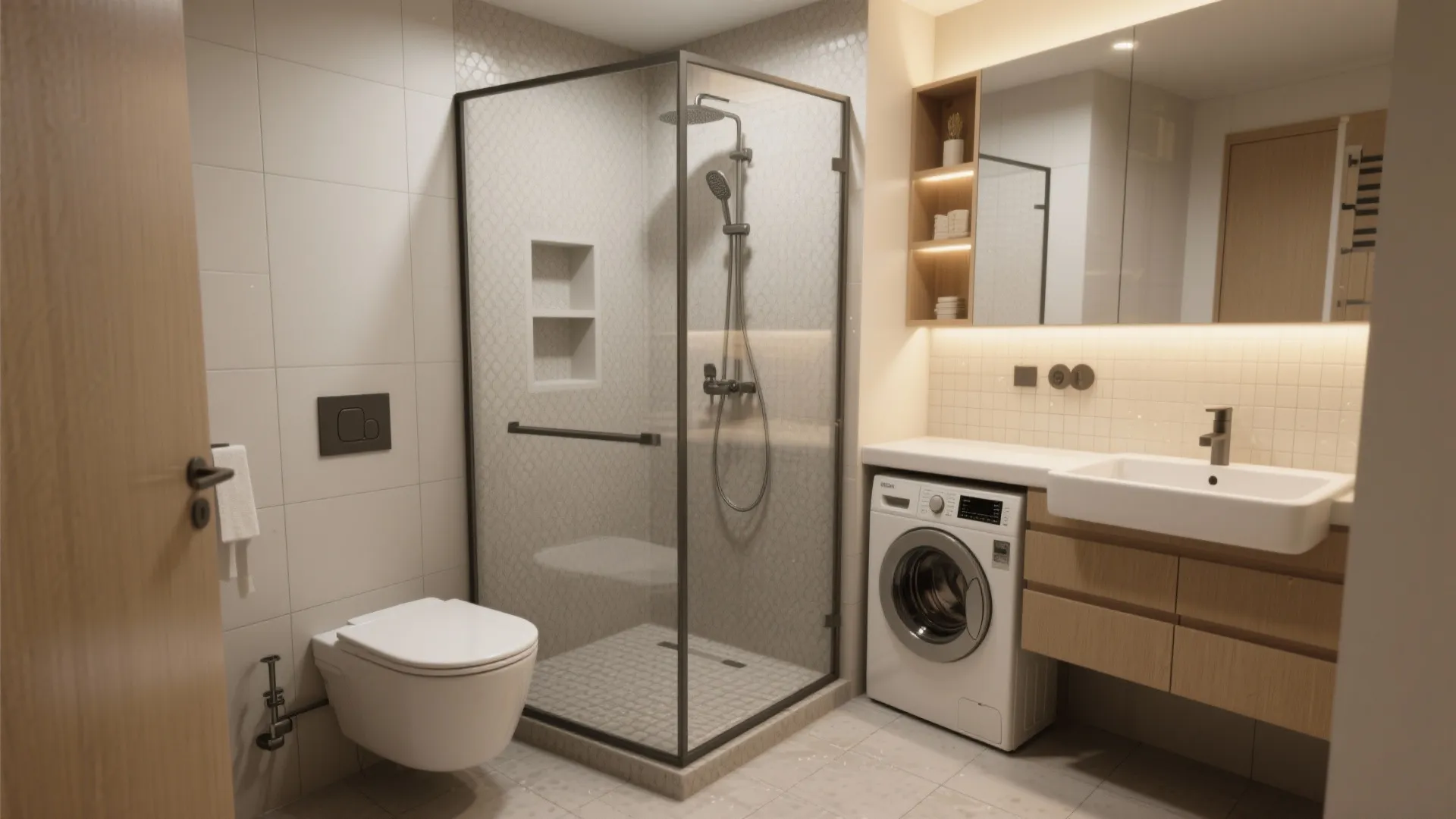 5. Compact bathroom with wet-zone planning