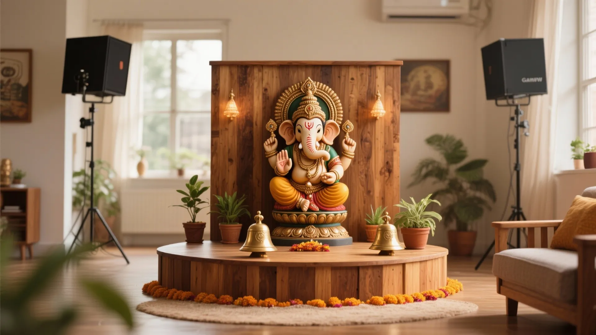 Compact Stage Setup with Wooden Elements