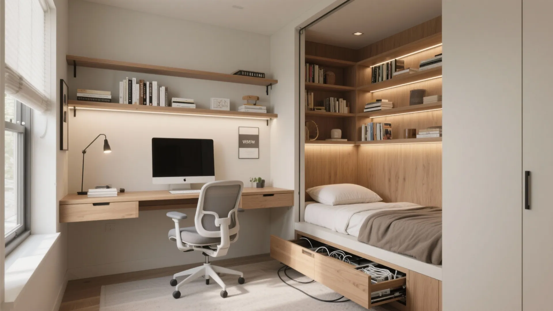 Compact workspace that folds into the third bedroom