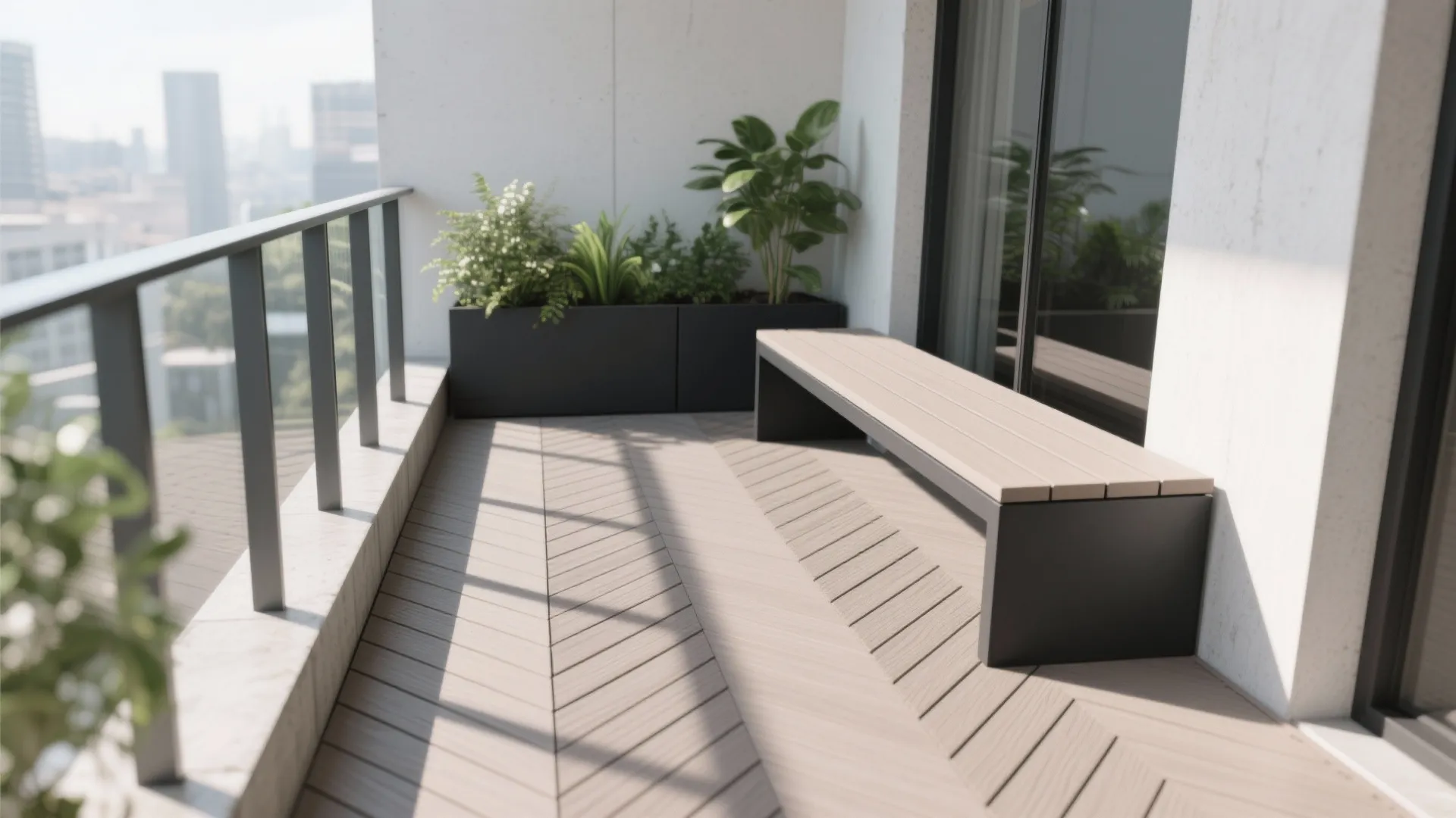 Composite Decking Planks with a Herringbone or Chevron Pattern