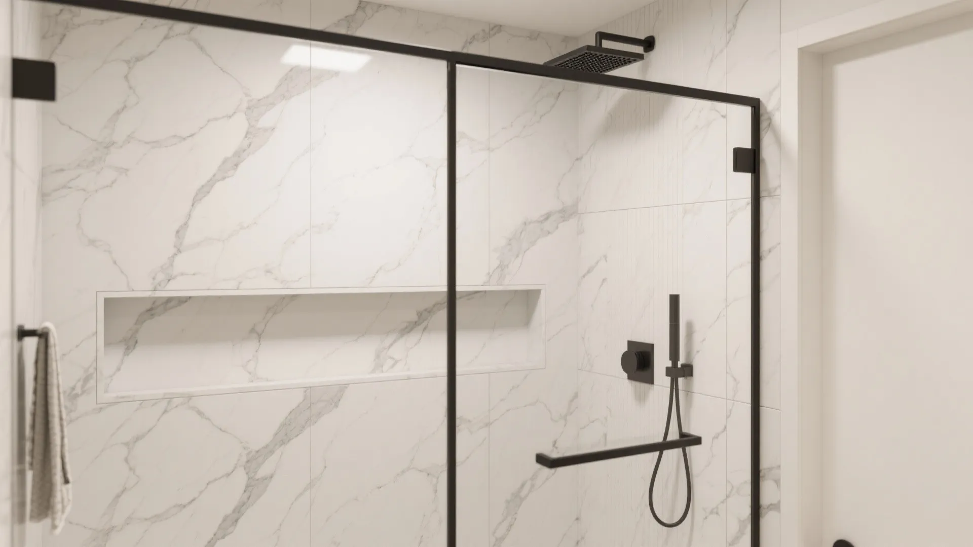 Large-Format Stone-Look Composite Panels in the Shower