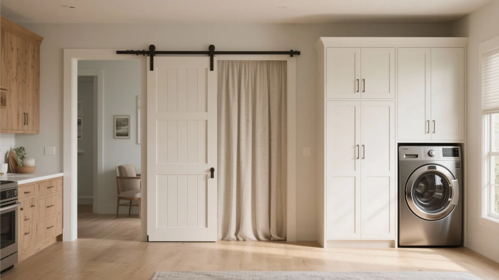 4. Conceal with a Pocket Door, Curtain, or Shaker Panel