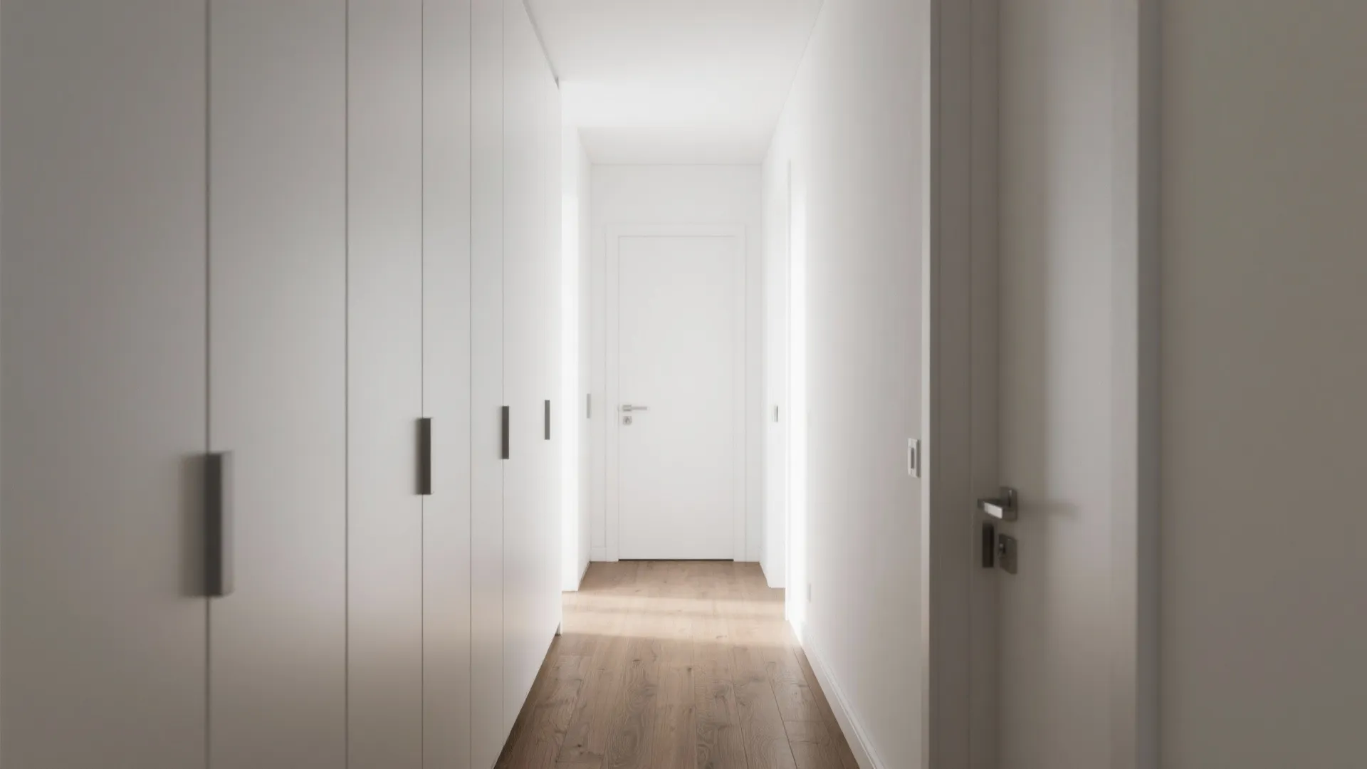 Minimalist hall cupboards with concealed handles