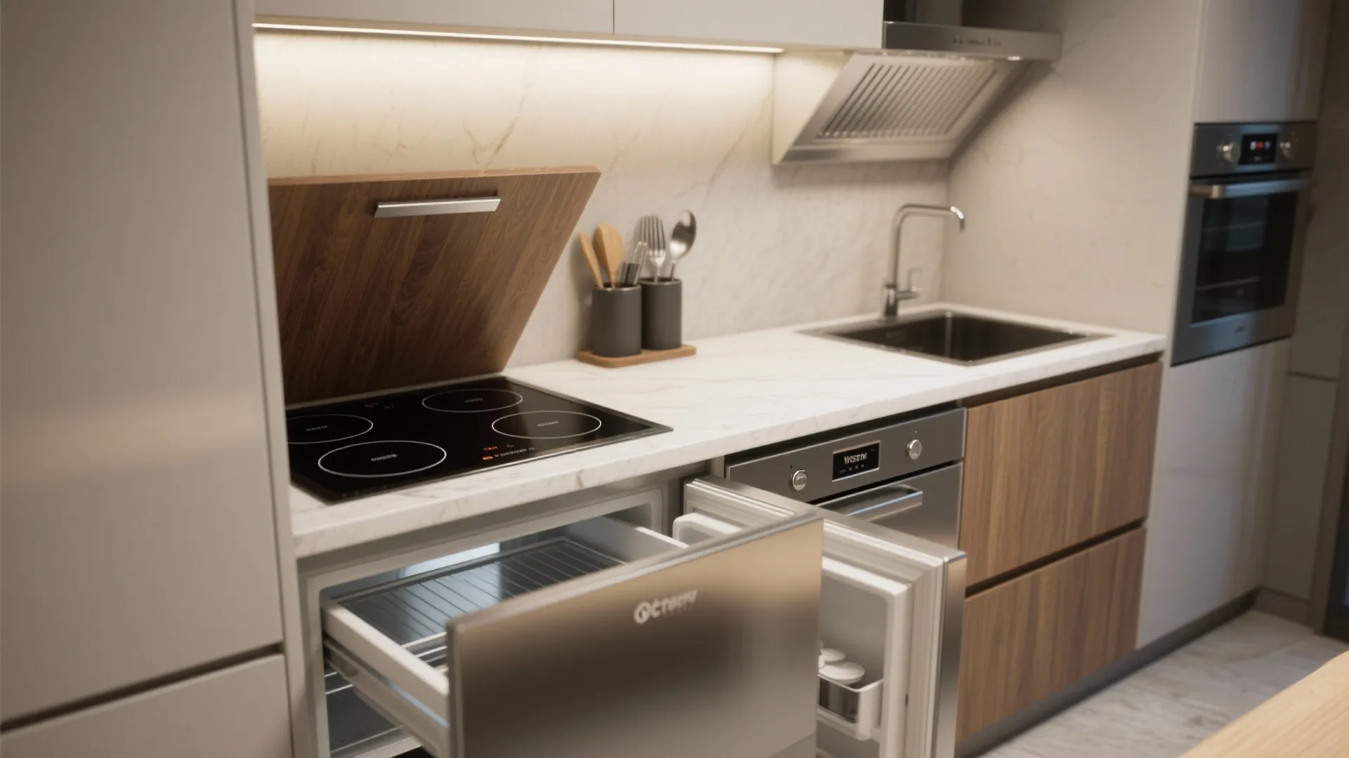 4. Mini-Kitchenette with Concealed Appliances