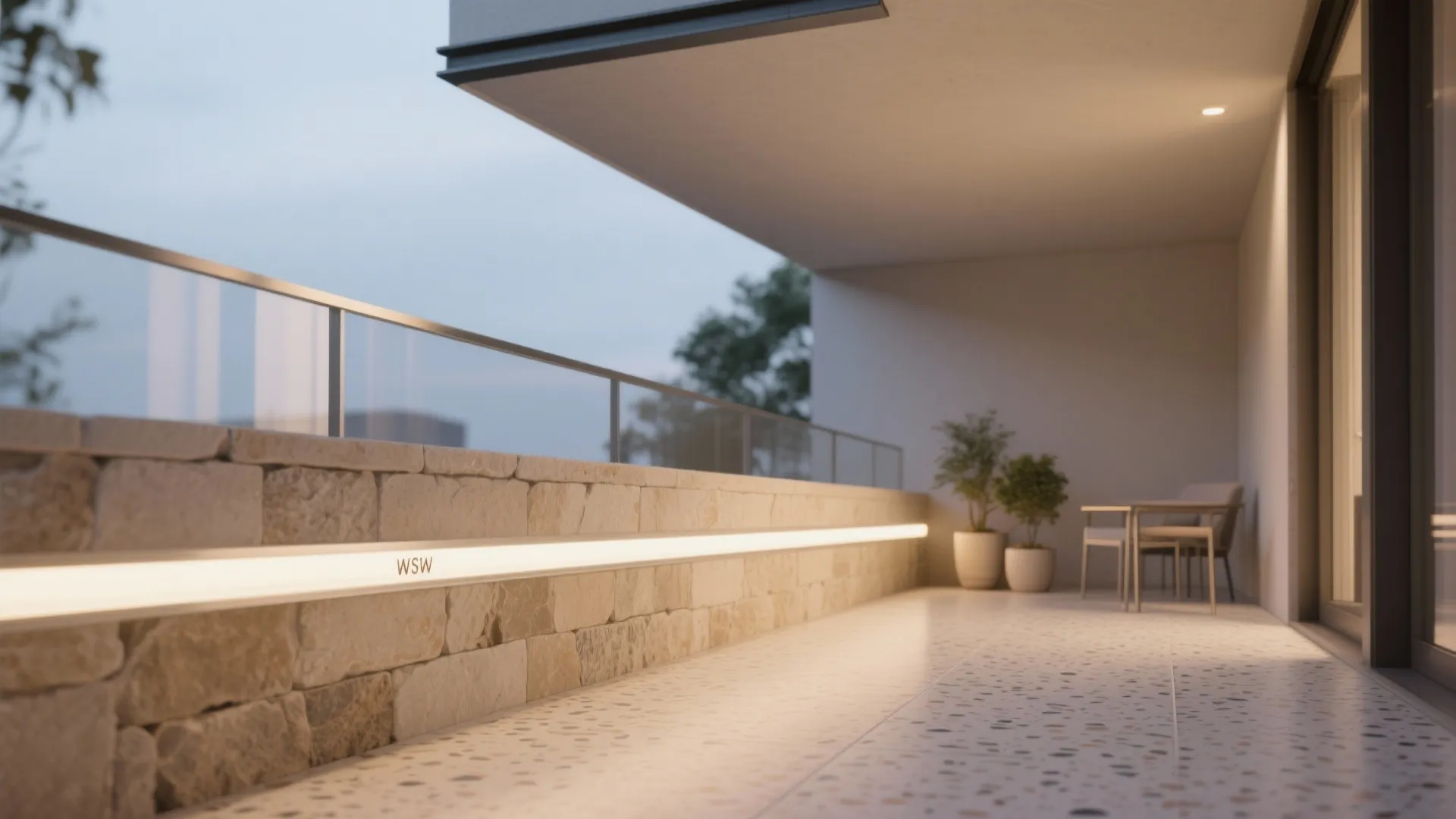 Concealed linear wash along the parapet cap