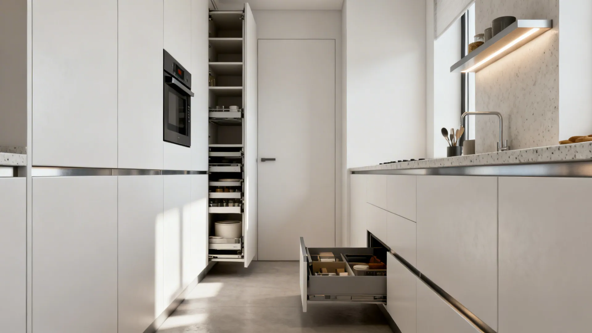 Minimalist storage with concealed lines