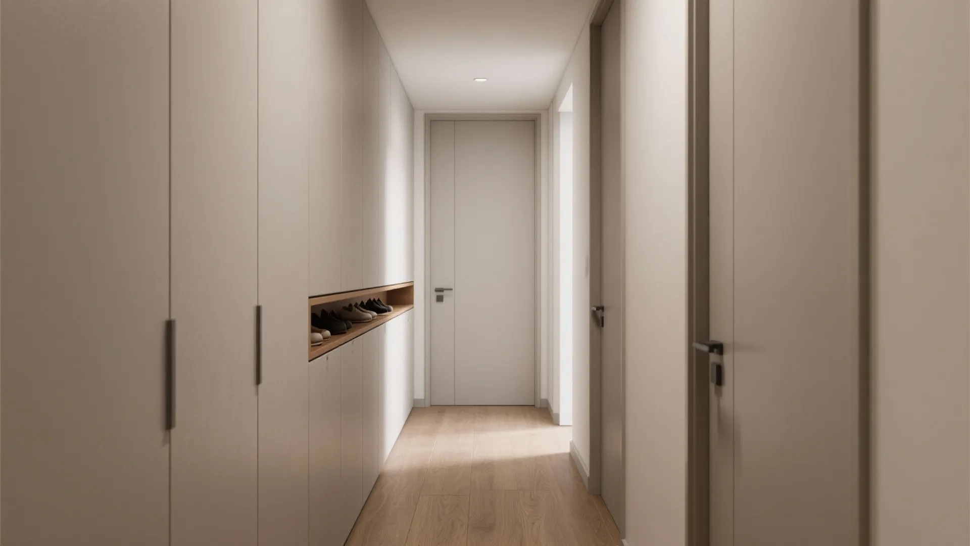 Minimal wall treatments and concealed storage