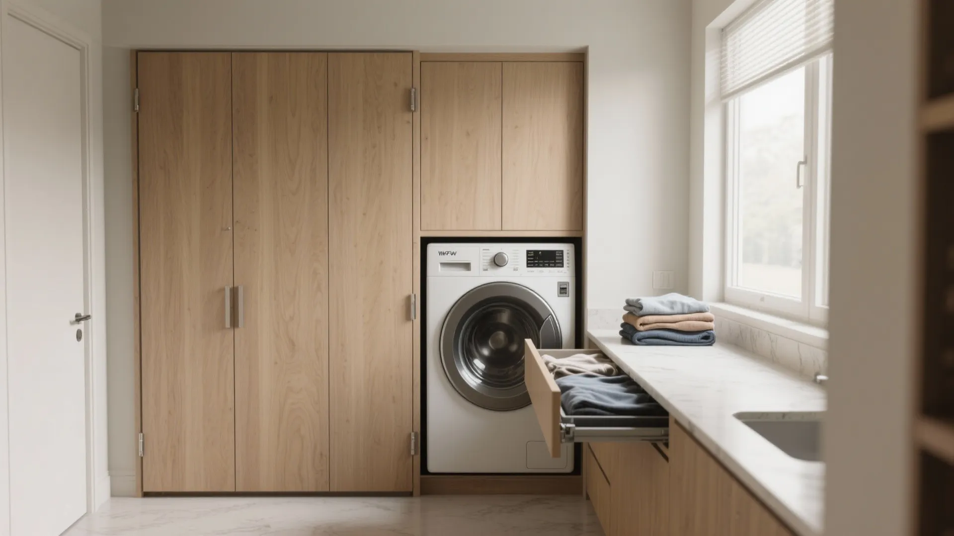 2. Concealed laundry wall with fold-down counter