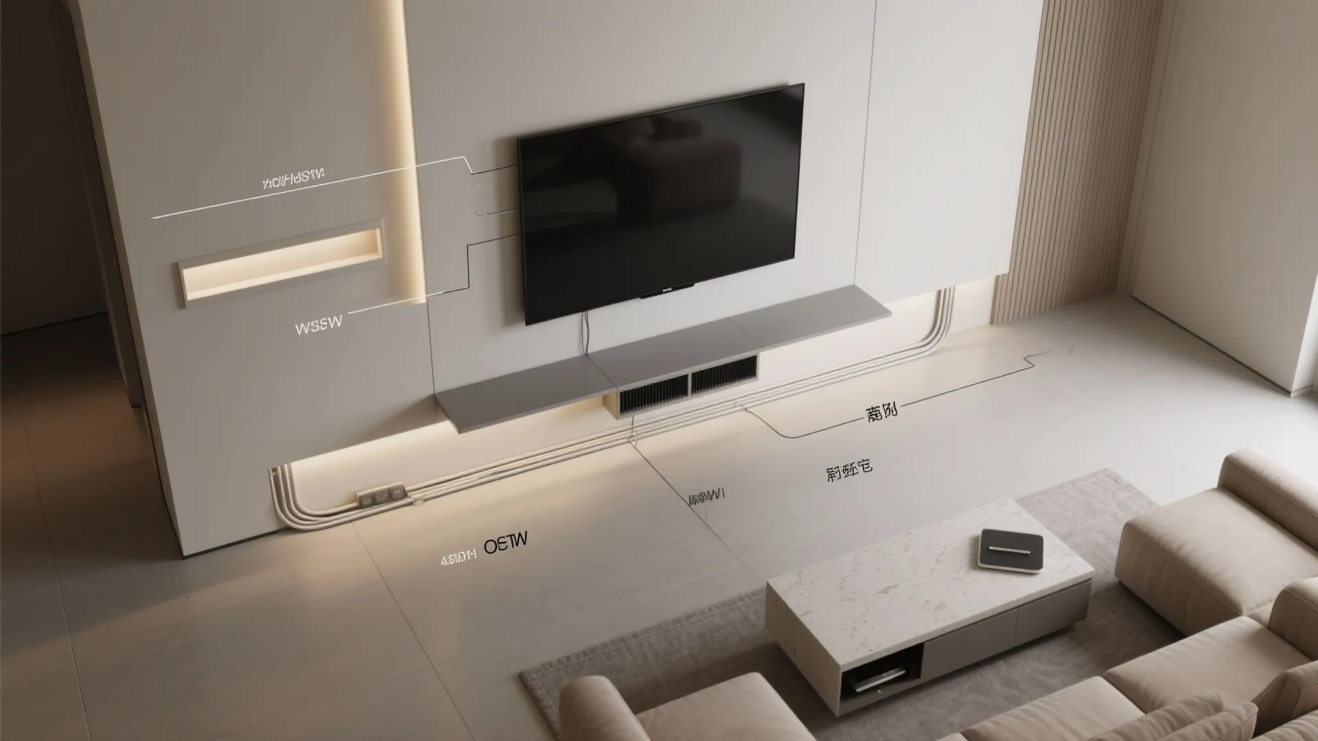 1) Minimal floating console with concealed wiring