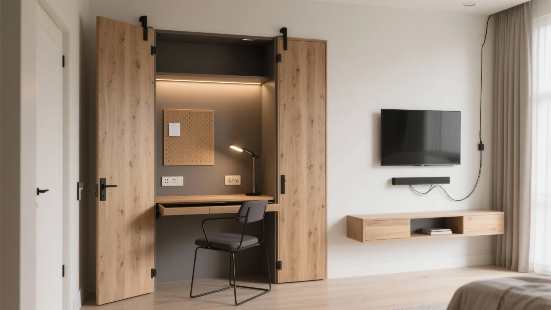 4) Media-ready hall unit with concealed workstation