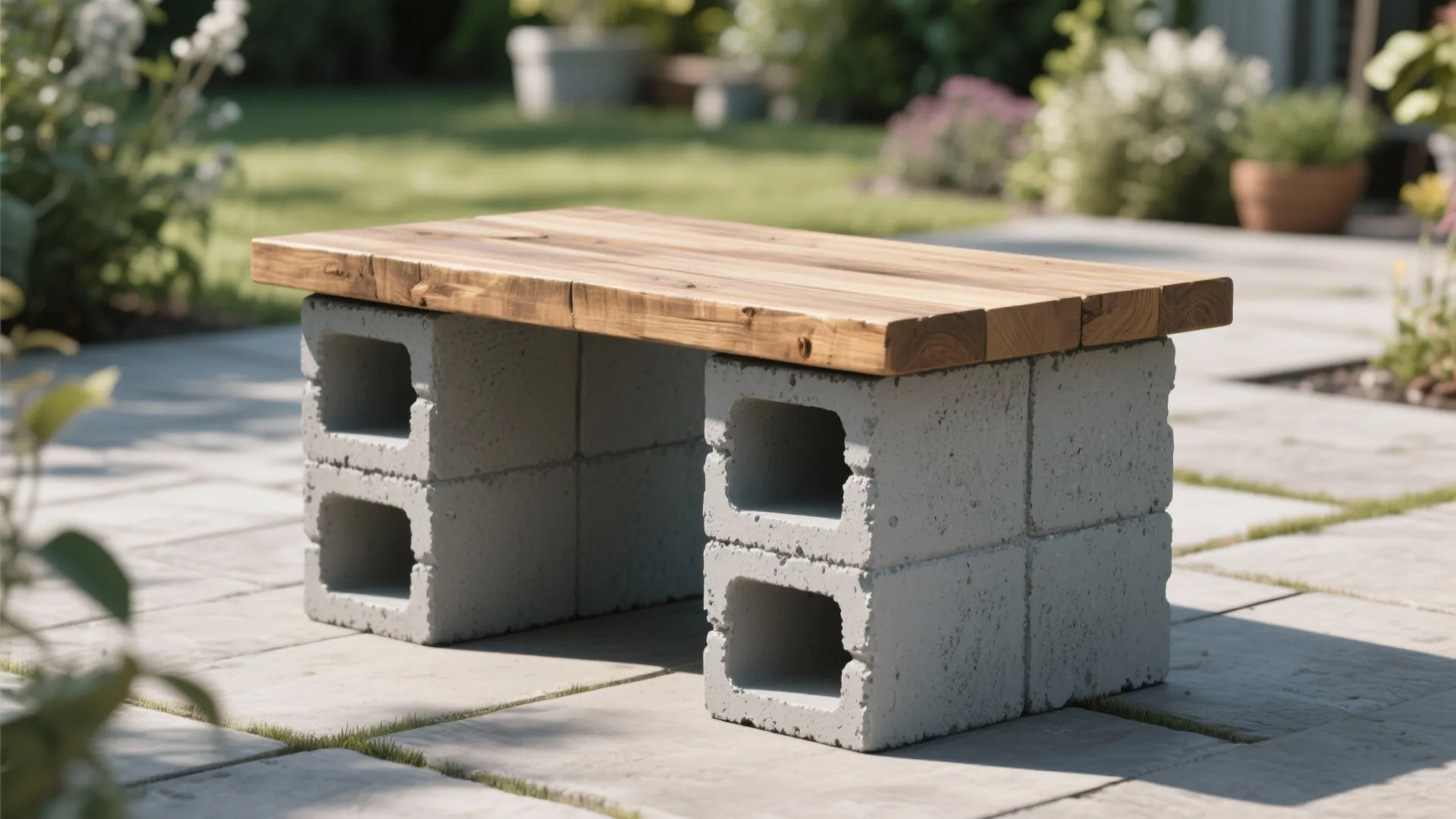 2. Concrete Block + Wooden Top