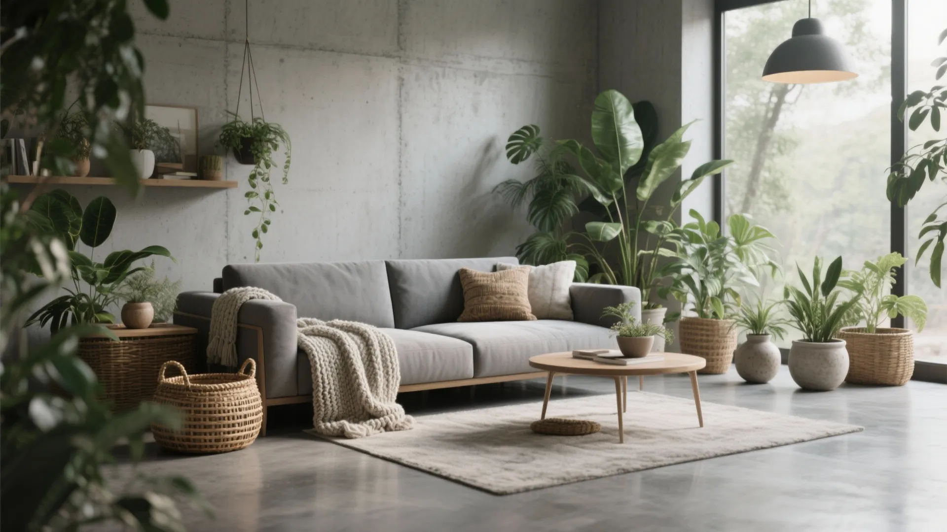 4. Layered Textures: Concrete Gray + Botanical Green