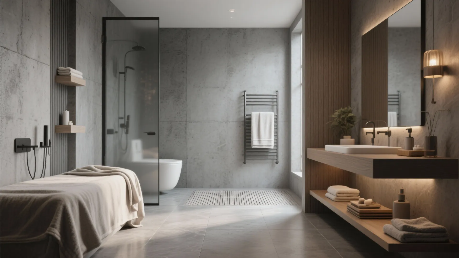 3. Concrete-look tiles with underfloor heating