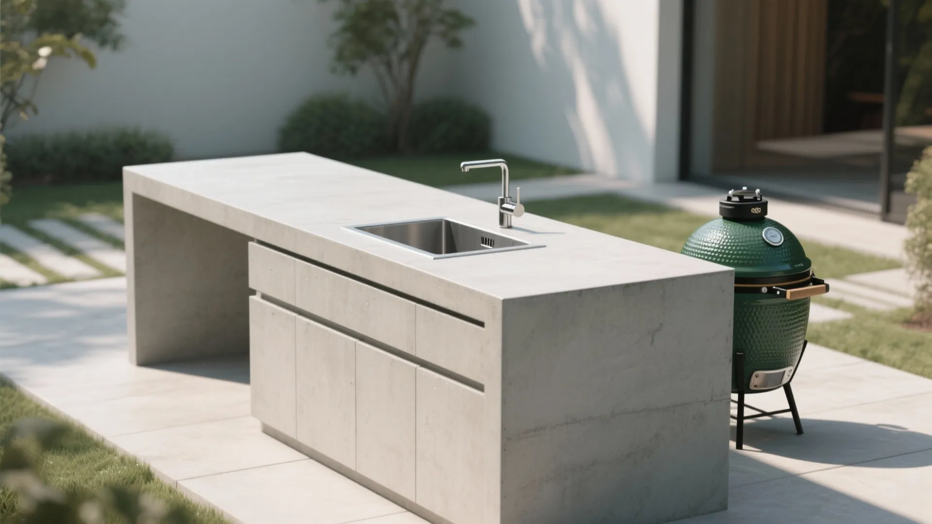 4. Minimalist Concrete Island with Integrated Sink